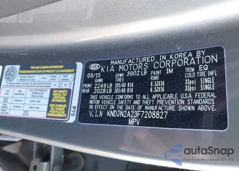 2015 Kia Soul из США, поврежденный, VIN KNDJN2A23F7208827